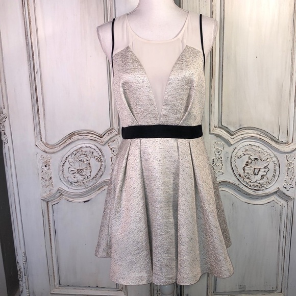 BCBGeneration Dresses & Skirts - BCBGeneration Metallic Threaded Tweed With Sheer Inserts Party Dress Size 8